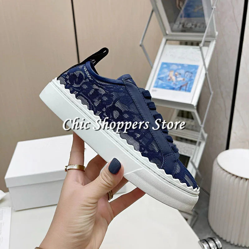 Knitted Platform Casual Flat Shoes For Women Rubber Sole Lace Up Flats High-top Sneakers Designer Vacation Women Walking Shoes