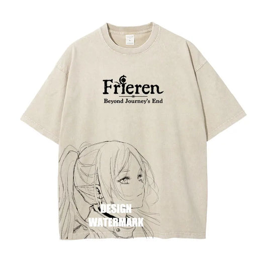 Frieren: Beyond Journey's End Anime Clothing Frieren Kawaii Tshirt Men Women T-shirts Washed Cotton T Shirt Harajuku Male Tops