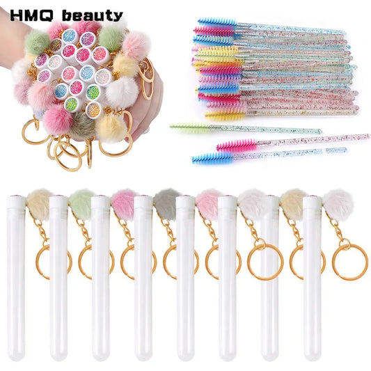 50/5pcs Gold Keychain Tube Eyelash Brush Crystal Lash Mascara Wands Eyebrow Comb Spoolies Container Lashes Brushes Makeup Tools