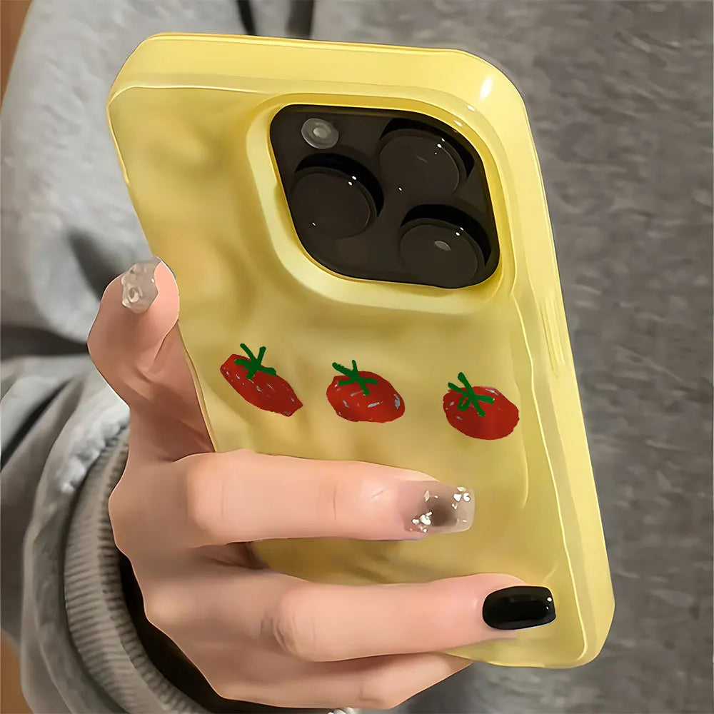 Cute Red Tomato Pattern Wave Texture Phone Case For iPhone 17 Pro Max 16 15 14 13 12 11 Pro 15 Plus Shockproof Soft Back Cover