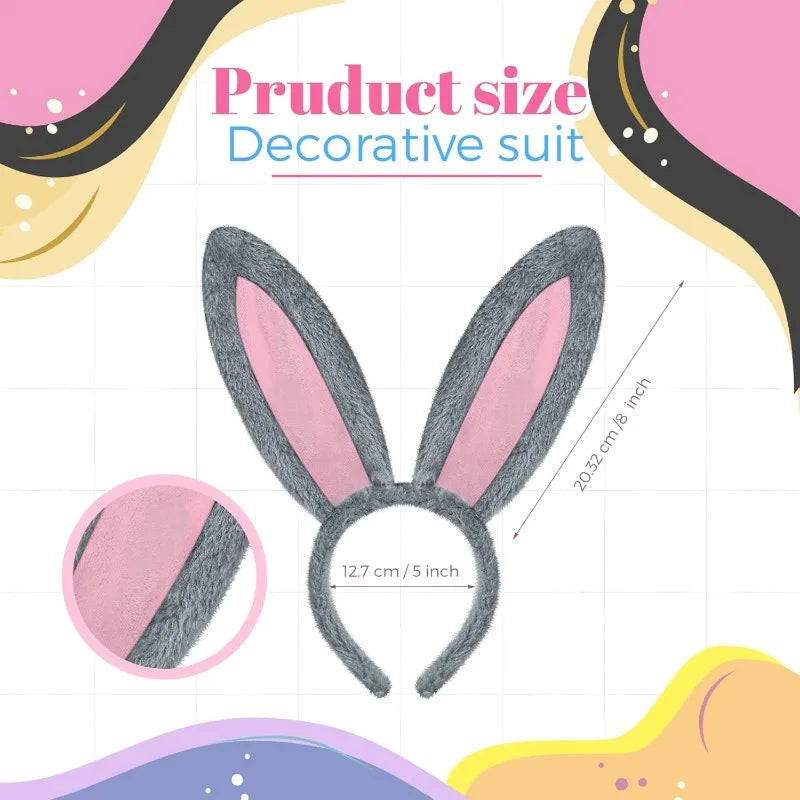 Halloween Bunny Costume Accessories Set Bunny Nose Tail Tie and Ears for Boys Girls Halloween Party Cosplay