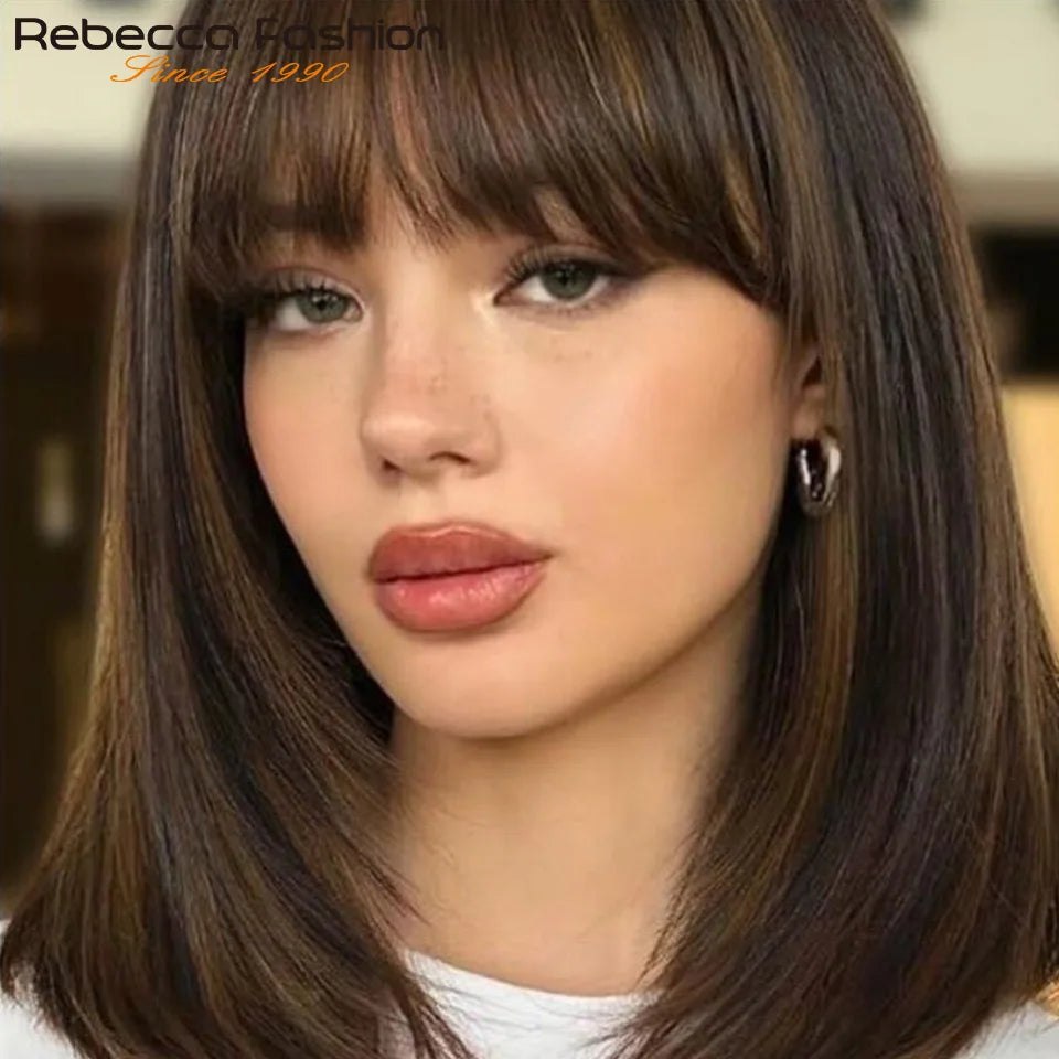 Glueless Highlight P1B/30 Short Bob 3x1 Lace Human Hair Wig Ready To Go Straight Bob With Bangs For Women Beginner Friendly