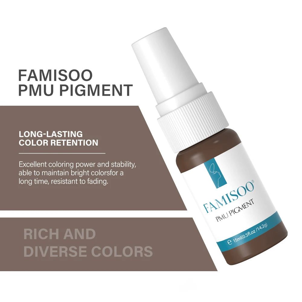FAMISOO 15ml Permanent Makeup Pigment Microblading Paint Ink Body Art Eyebrows Eyeliner Tattoo Inks Makeup Supplies 0.5OZ