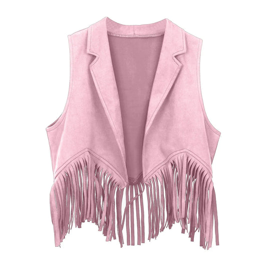 Kids Western Cowboy Vest Boys Girls Suede Tassel Fringe Dress Up Jacket With Hood Girls