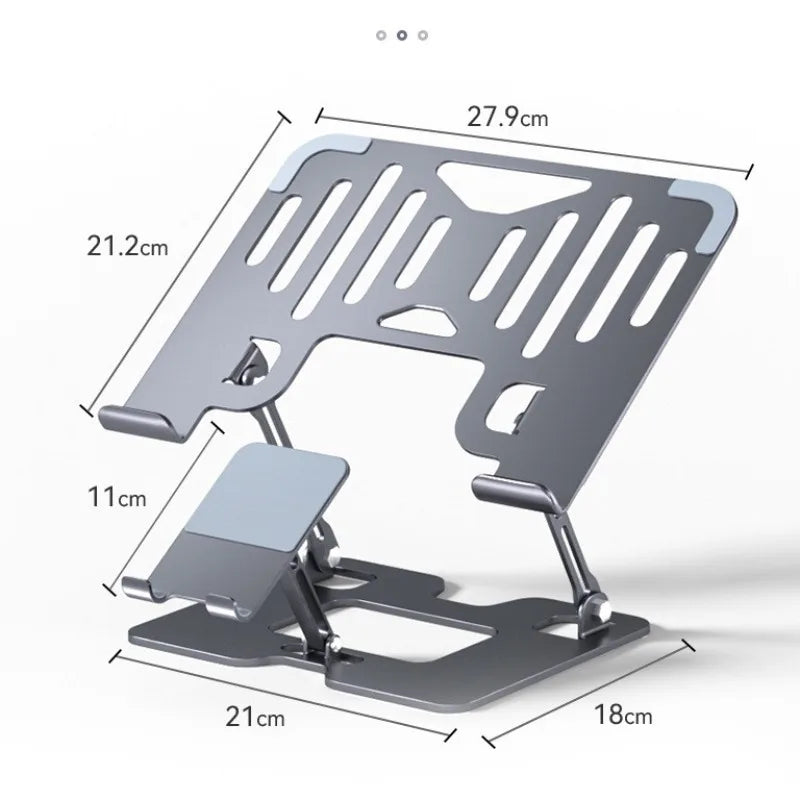 Mobile Phone Laptop Stand 2-in-1 Height Increasing Vertical Heat Dissipation Folding Office Adjustable Steel Stand