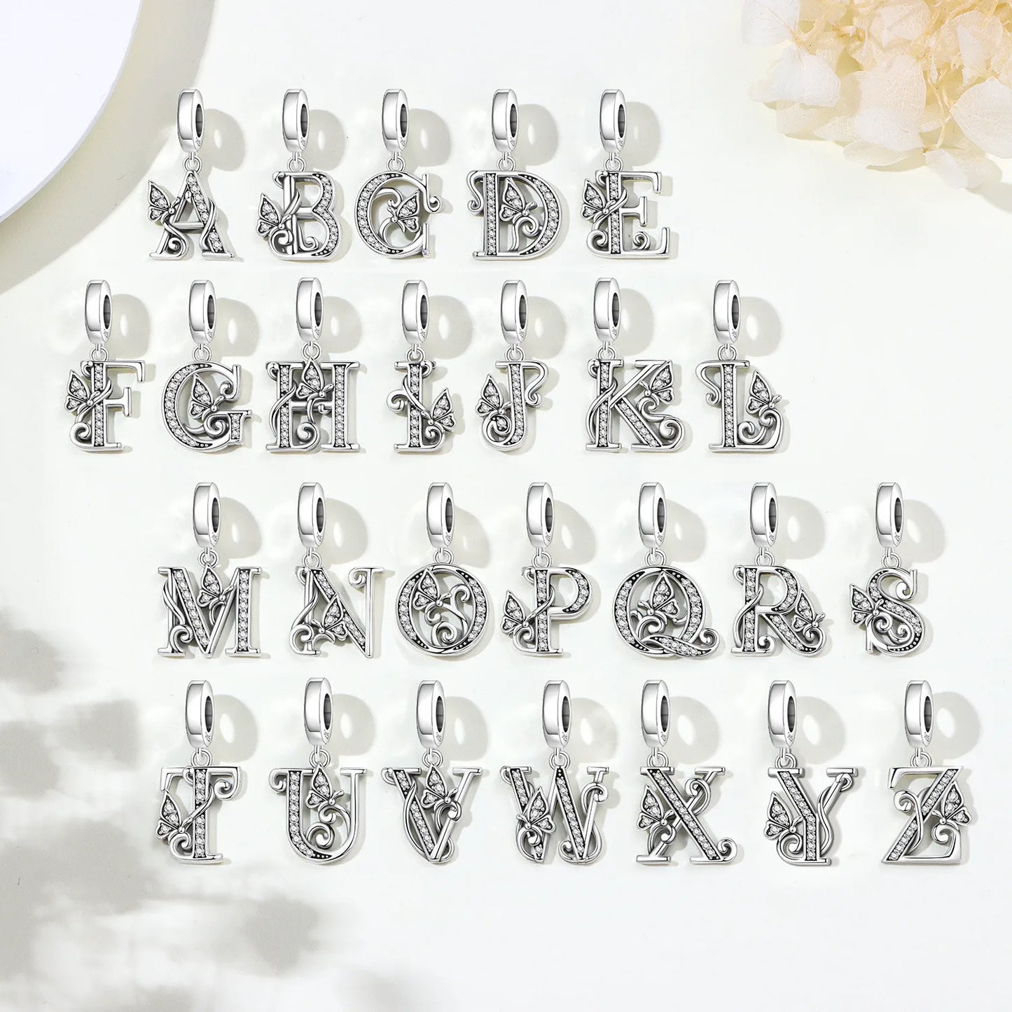 2026 New 925 Sterling Silver Zircon Scroll Grass Pattern 26 Letter Bead Charms for Women Fit DIY Bracelet Necklace Jewelry Gift