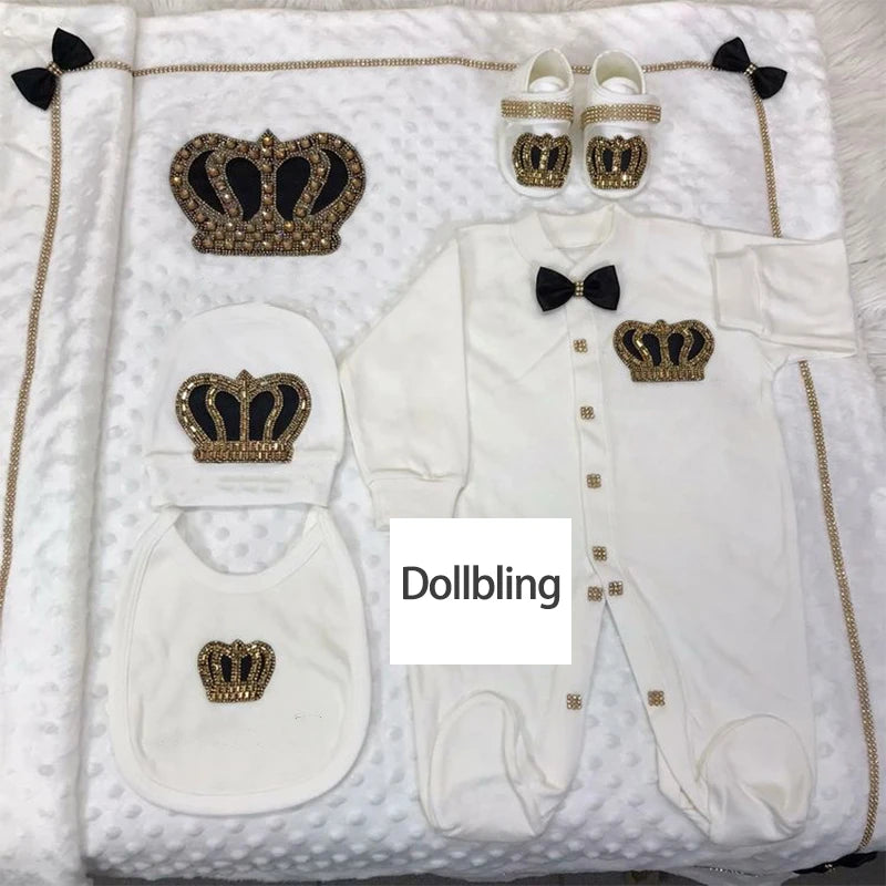 5pcs Newborn Baby Boy Outfits Kids Clothing Real Cotton Infant0 Products Shirt Pants Mittens Receiving Blanket