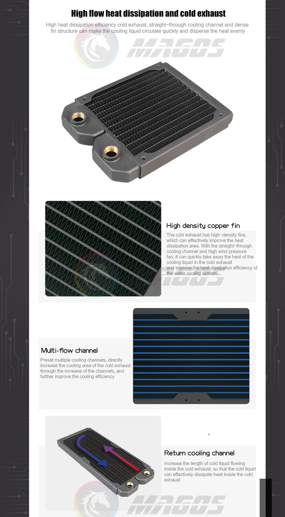 Computer Water Cooling Radiator Slim 20mm Copper 120/240/360/480mm Watercooler Heat Exchanger 12cm Fan Cooler