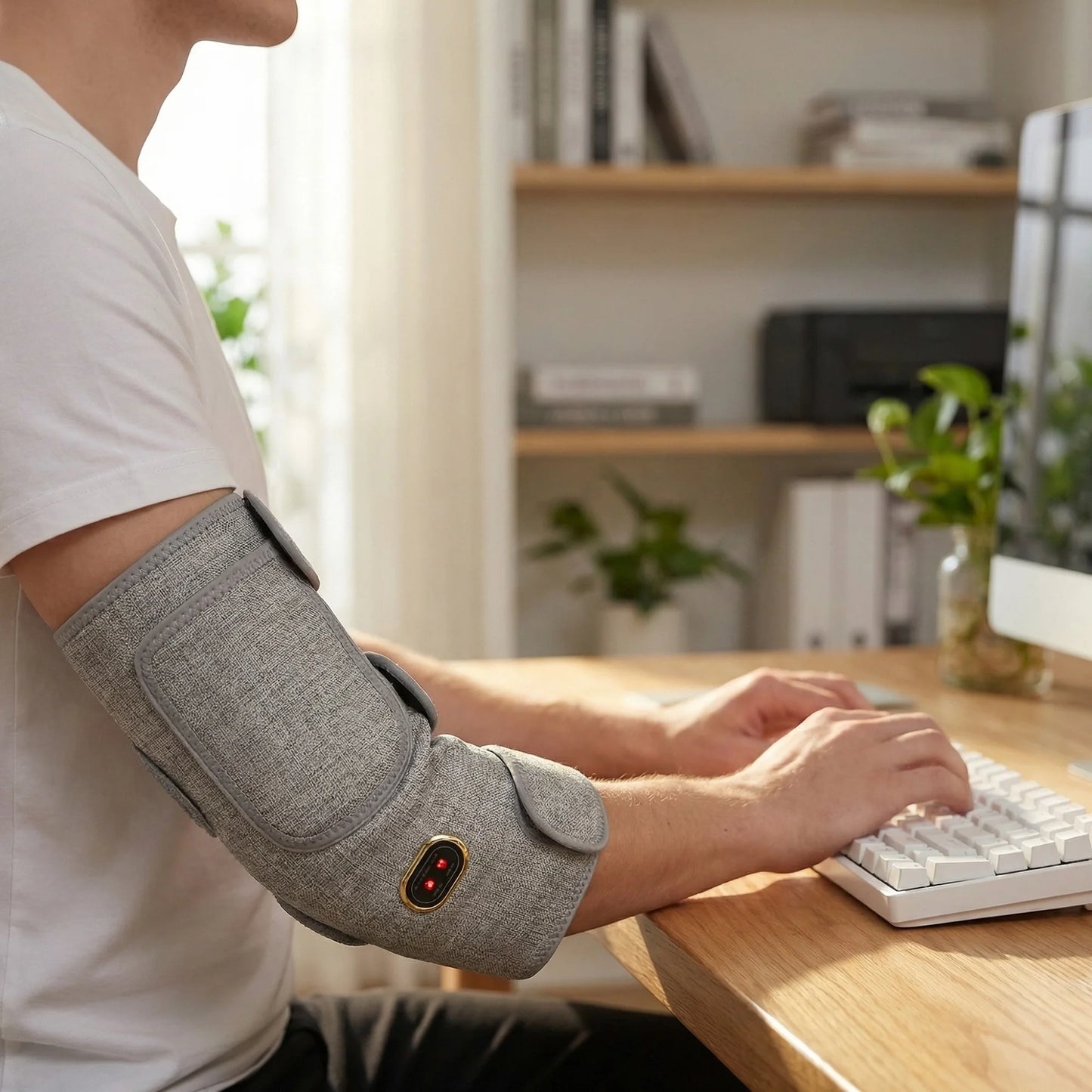 Red Light Heated Elbow Massager Brace-3 Gear Timer Vibration Relieves Muscle Relaxation Elbow for Fitness Fans Seniors