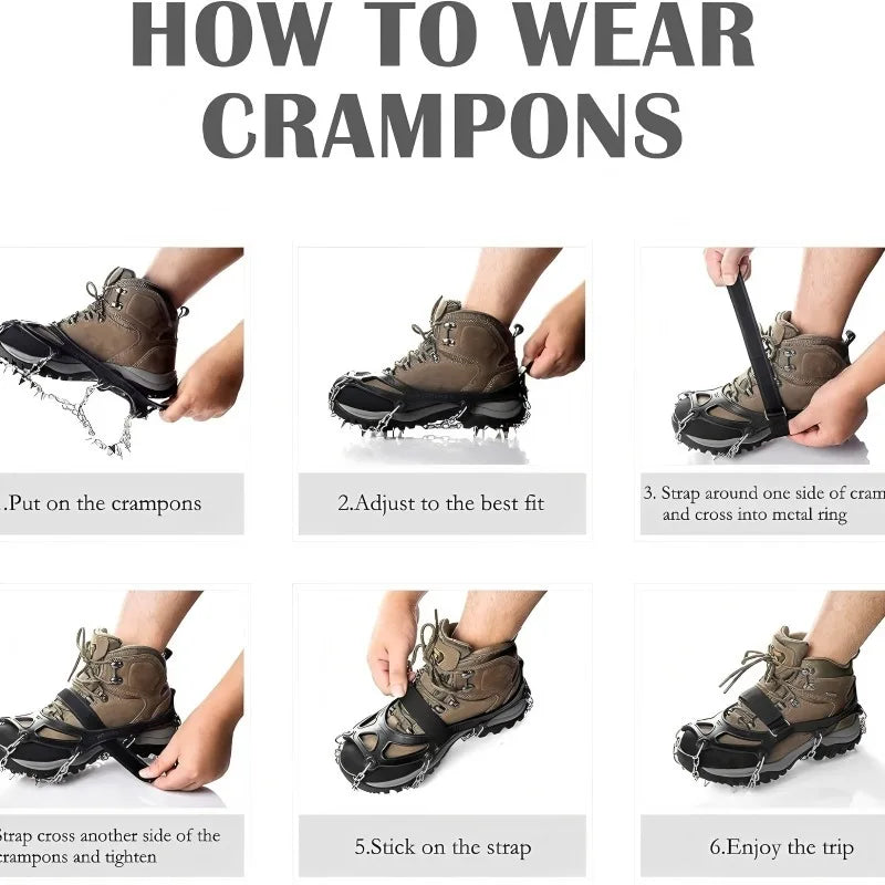 2PCS Ice Cleats for Snow & Ice Non-Slip Overshoe Crampons with Stretch Fit Rubber Traction for Walking