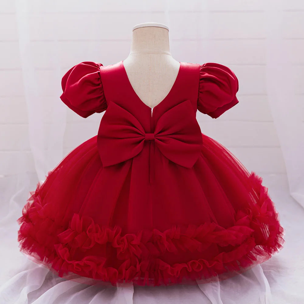Toddler Sequin Baby Girl Party Dresses Bow Princess Dresses for Girl 1st Birthday Baptism Baby Dress Tutu Lace Wedding Prom Gown