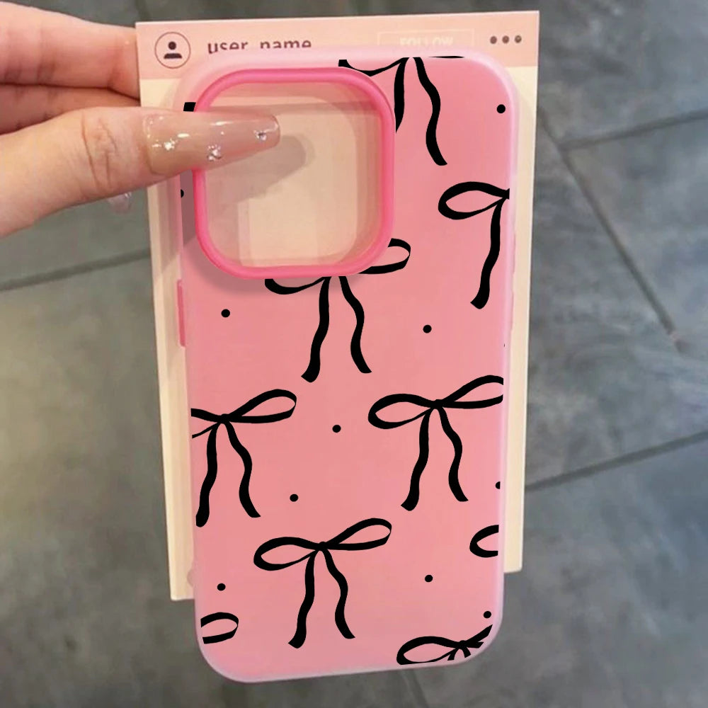 TPU Cute Bow Pattern Pattern Phone Case For iPhone 11 12 13 Pro 14 15 16 17 Pro Max XS 7 8 Plus ShockProof Candy Color INS Cover