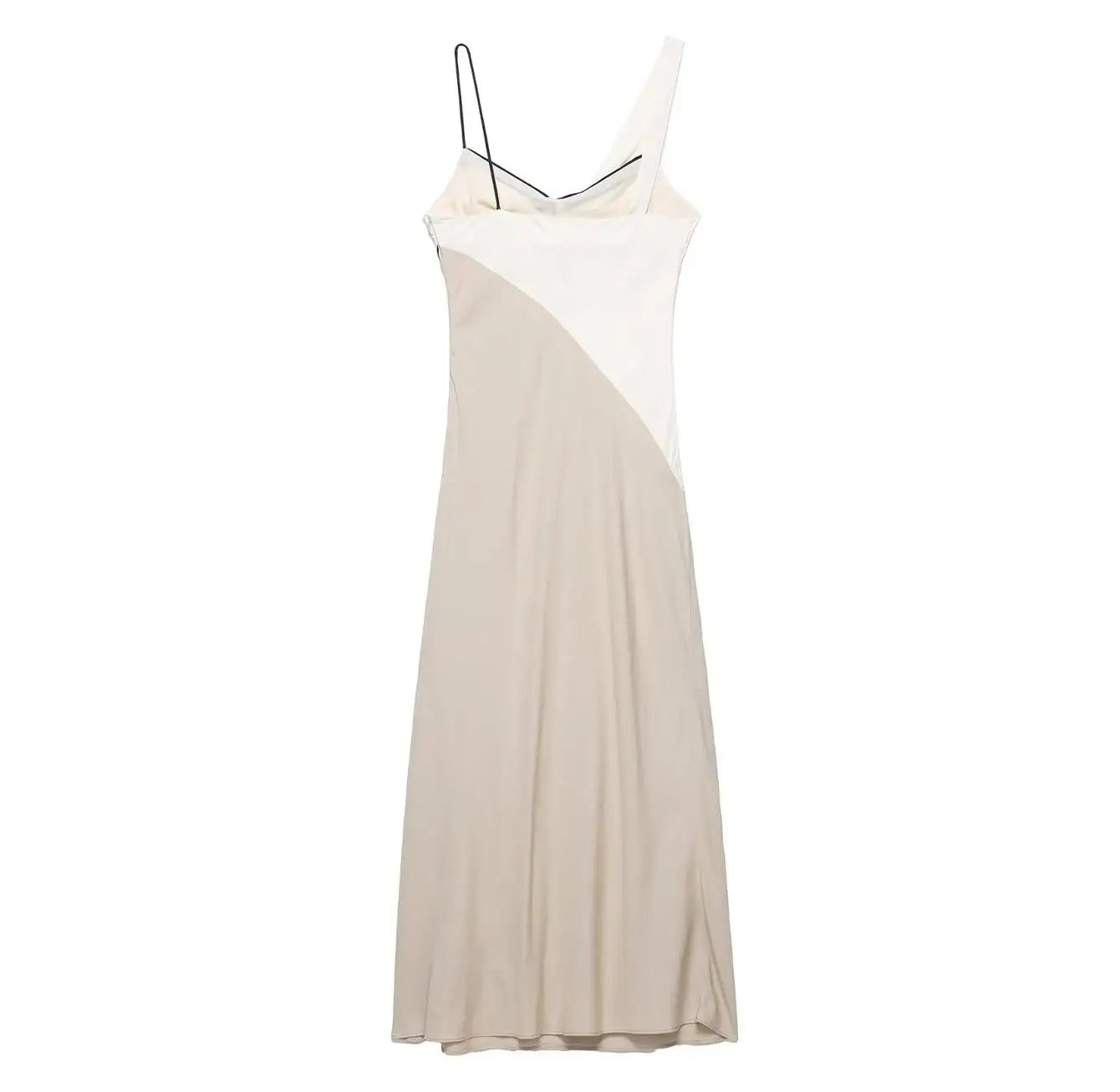 TFMLN Elegant Women Patchwork Slim Strap Dress 2025 Summer Pile Collar Sleeveless Beach Party Dress Sexy Asymmetrical Midi Dress