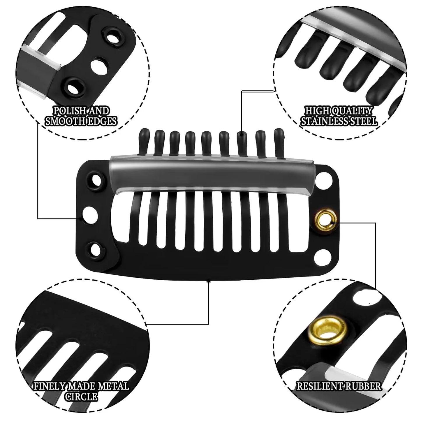 10-100Pcs 9-teeth Beige/Brown/Black Hair Extension Clips Hair Extension Wigs Snap Clips Comb Small Snap Wig Accessories Clips
