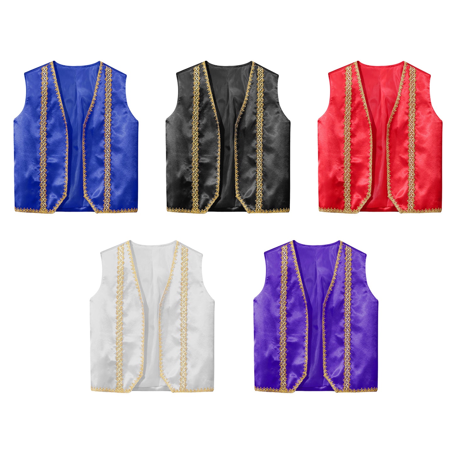 Kids Girls Boys Medieval Steampunk Costume Arabian Prince Sleeveless Golden Trim Waistcoat Vest Halloween Cosplay Fancy Dress Up