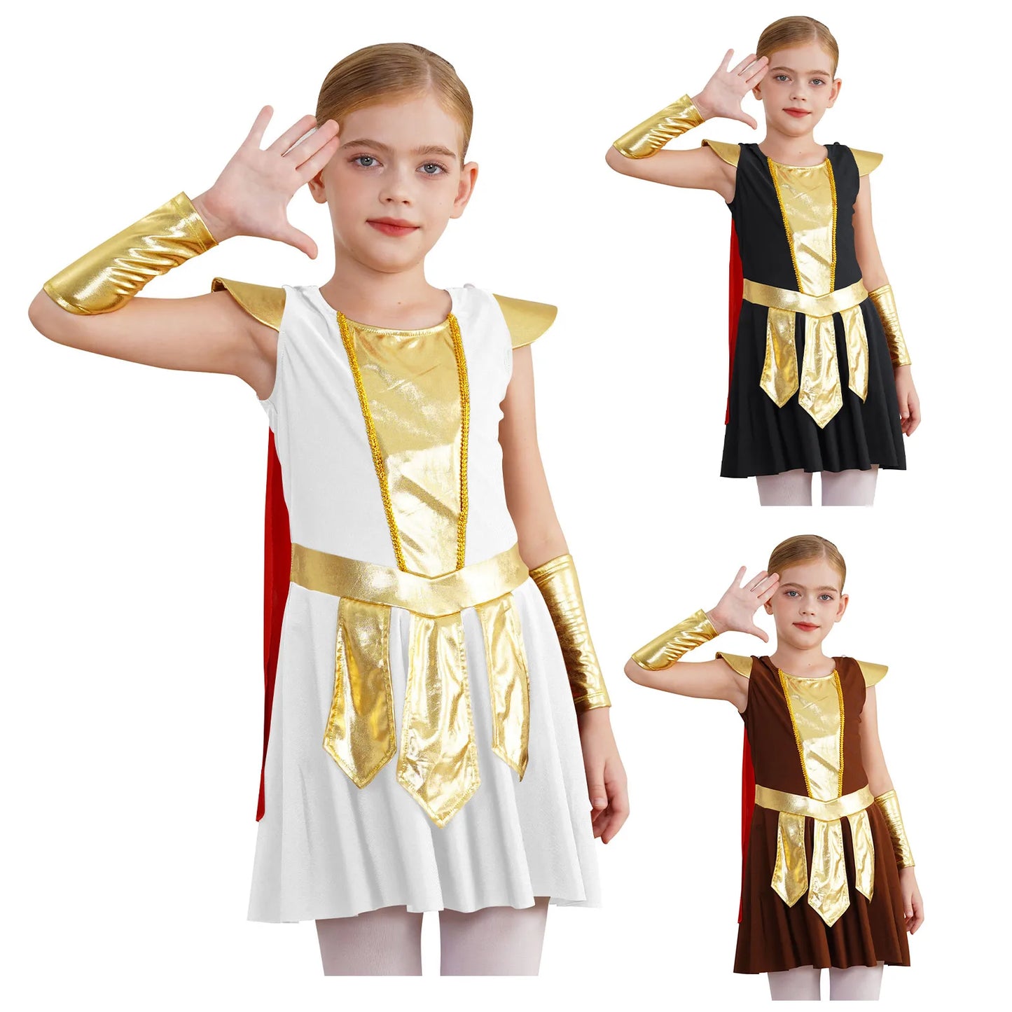 Kids Girls Halloween Ancient Roman Warrior Costume Medieval Soldier Gladiator Cosplay Party Dress Historical Role Play Dress Up