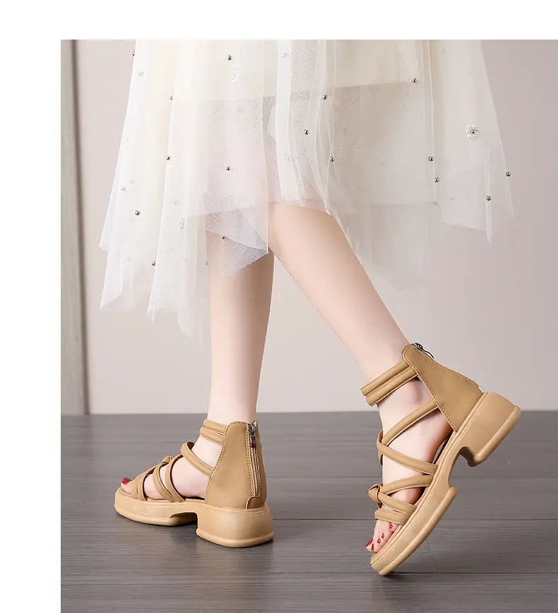 Summer Sandals New Fashion Simple Women's Shoes Breathable Non Slip Simple Roman Shoe Hollow Lightweight Retro 2025 Beach Shoes