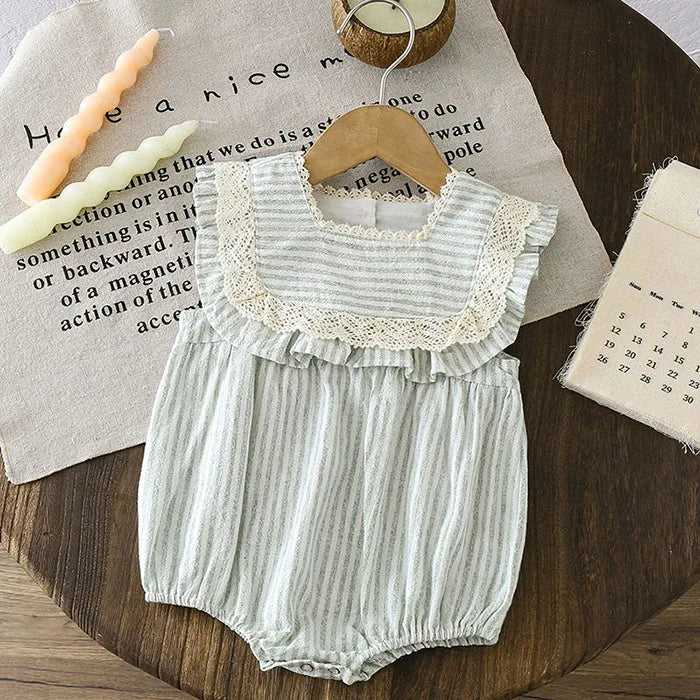 2025 New Summer Toddler Baby Girls Jumpsuit Short Sleeved Cotton Stripe Newborn Baby Girls Romper 0-24M Baby Girls Clothing