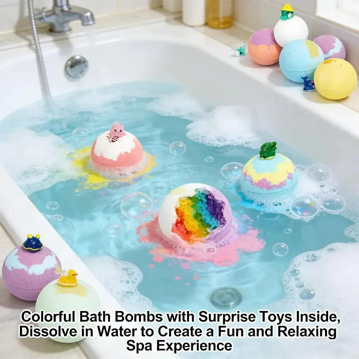 12PCS Bath Bombs Kids Bath Gift Ocean Bath Ball With Hidden Toys Sea Salt Flower Fruit Scented Bubble Ball Foot Bath Set