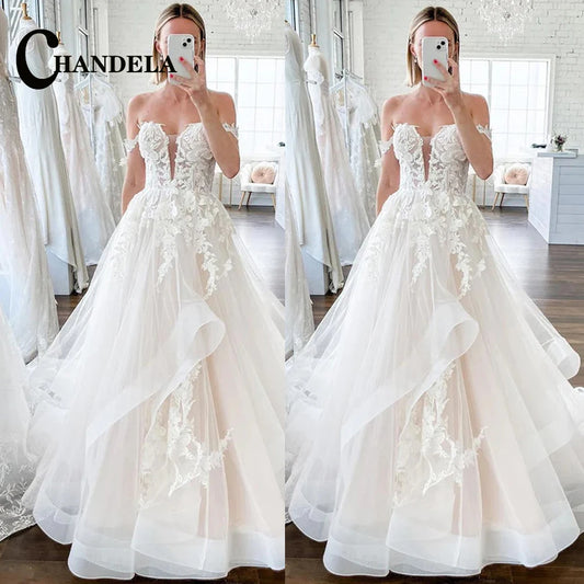 CHANDELA Off The Shoulder Princess Beach Wedding Dress For Women 2025 Sleeveless Bride Ruffles Bridal Gown Vestidos Customised