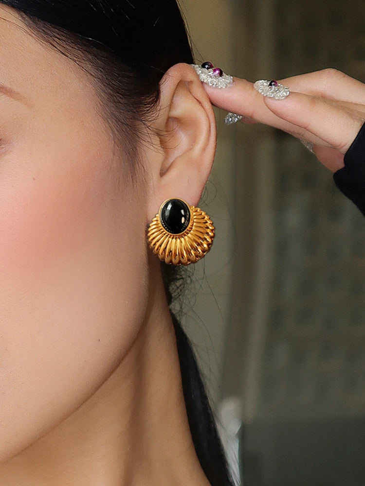 Modern Jewelry  Geometric Metal Black Resin Stud Earrings For Girl Women Party Gift