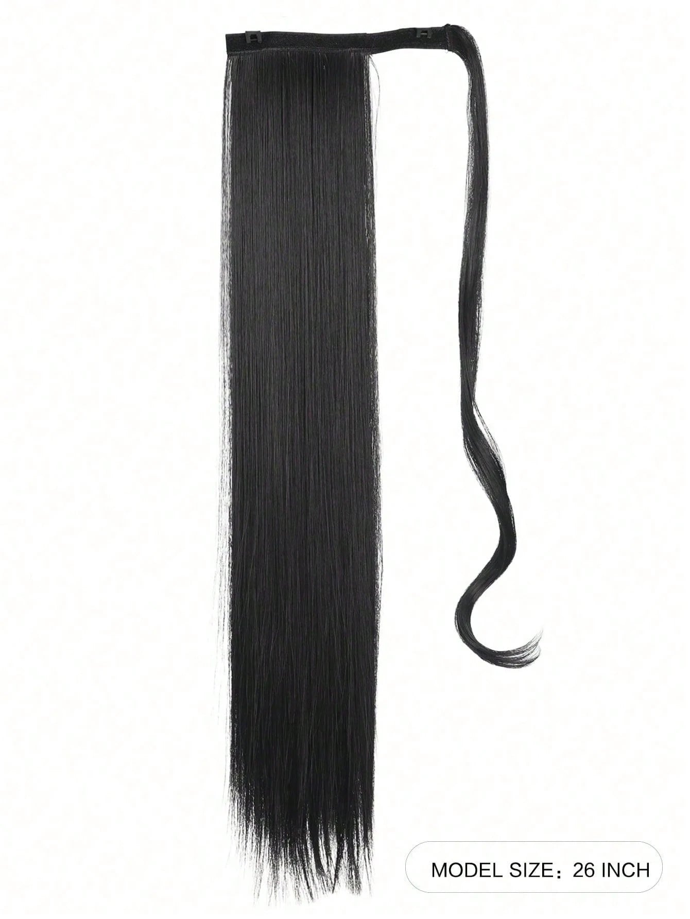 Synthetic Hair 26'' Long Straight Ponytail Wrap Around Ponytail Clip in Hair Extensions Black Hairpiece Headwear 2026