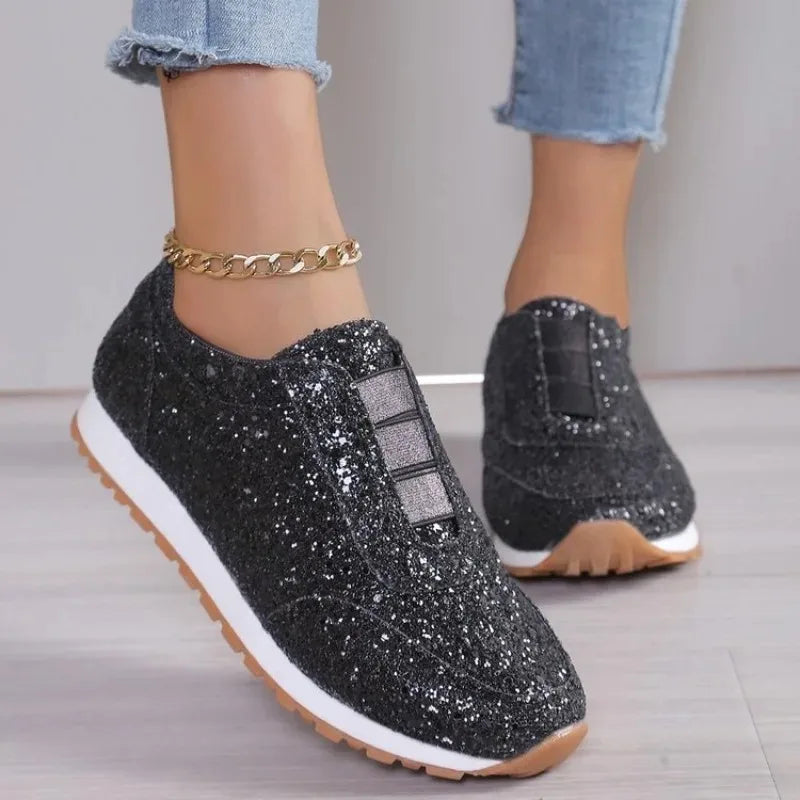 2026 Autumn New Fashion Slip-on Low-heeled Women's Sneakers Gold Silver Sport Shoes Ladies Outdoor Casual Walking Shoes