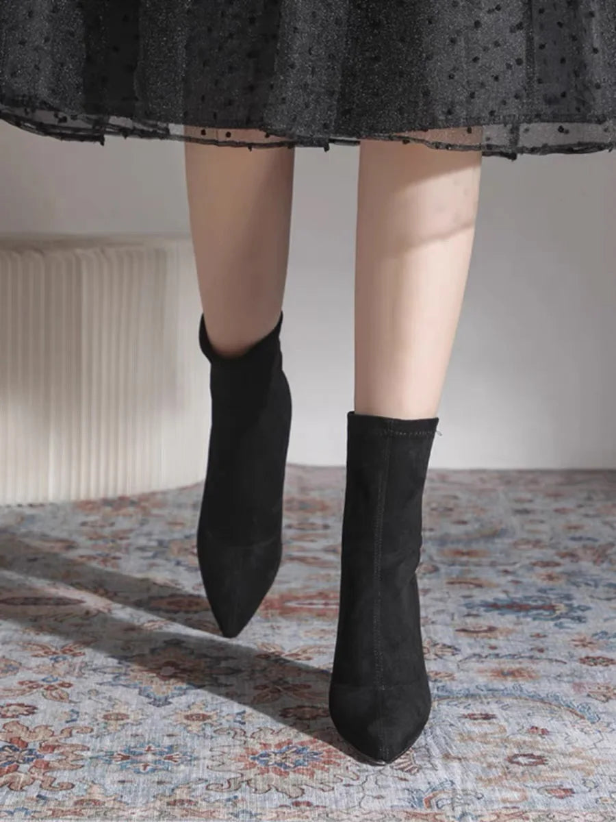 Women Boots Short High Heels Shoes for Women Autumn Winter Botas Mujer Ankle Boots Black Sock Women Heels Boots Female D220
