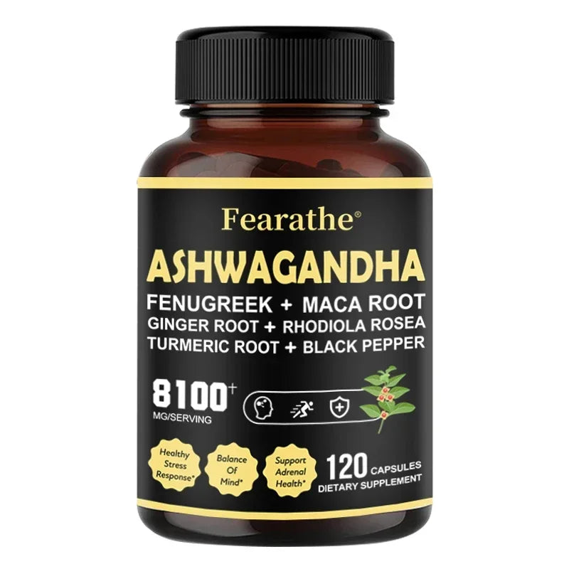 Ashwagandha Capsules - Added Turmeric, Rhodiola Rosea, Ginger, Black Pepper - Strength, Mood & Immune Support