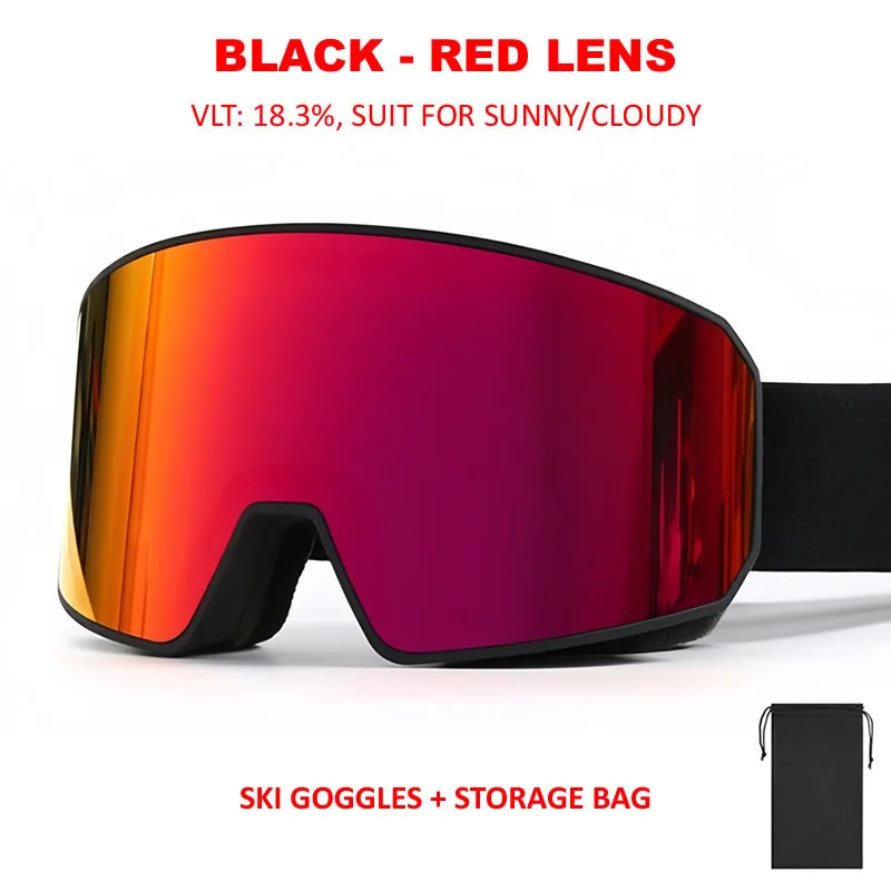 NEW Double Lens Full Ski Goggles OTG Snowboard Eyewear Adults Snow Glasses REVO Coating Anti-Fog Snow Blindness Protection