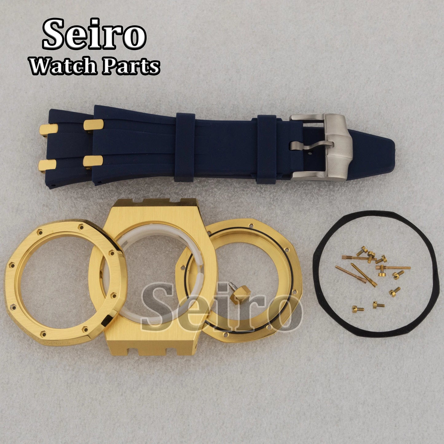 42mm Octagon Watch Case Rubber Strap Sapphire Crystal 10bar for 31.8mm Dial Royal Oak NH35 NH36 Movement Watch Modified Parts