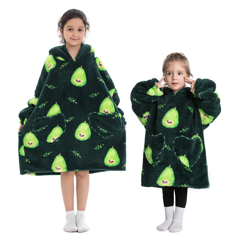 Halloween Pumpkin Hoodies for Boys Girls Winter Thick Flannel Hooded Sweatshirts Kids Clothing Children Oversized Blanket Hoodie