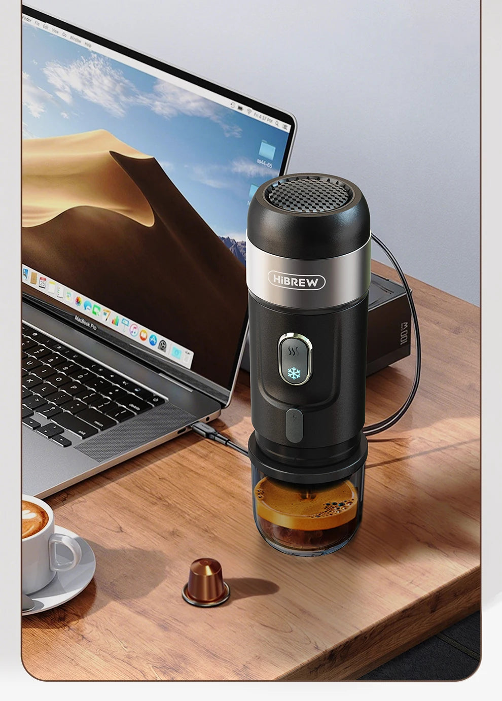 HiBREW Portable Coffee Machine Expresso Coffee Maker Fit Nexpresso Capsule Coffee Powder for Car Camping & Home Heat Water H4A