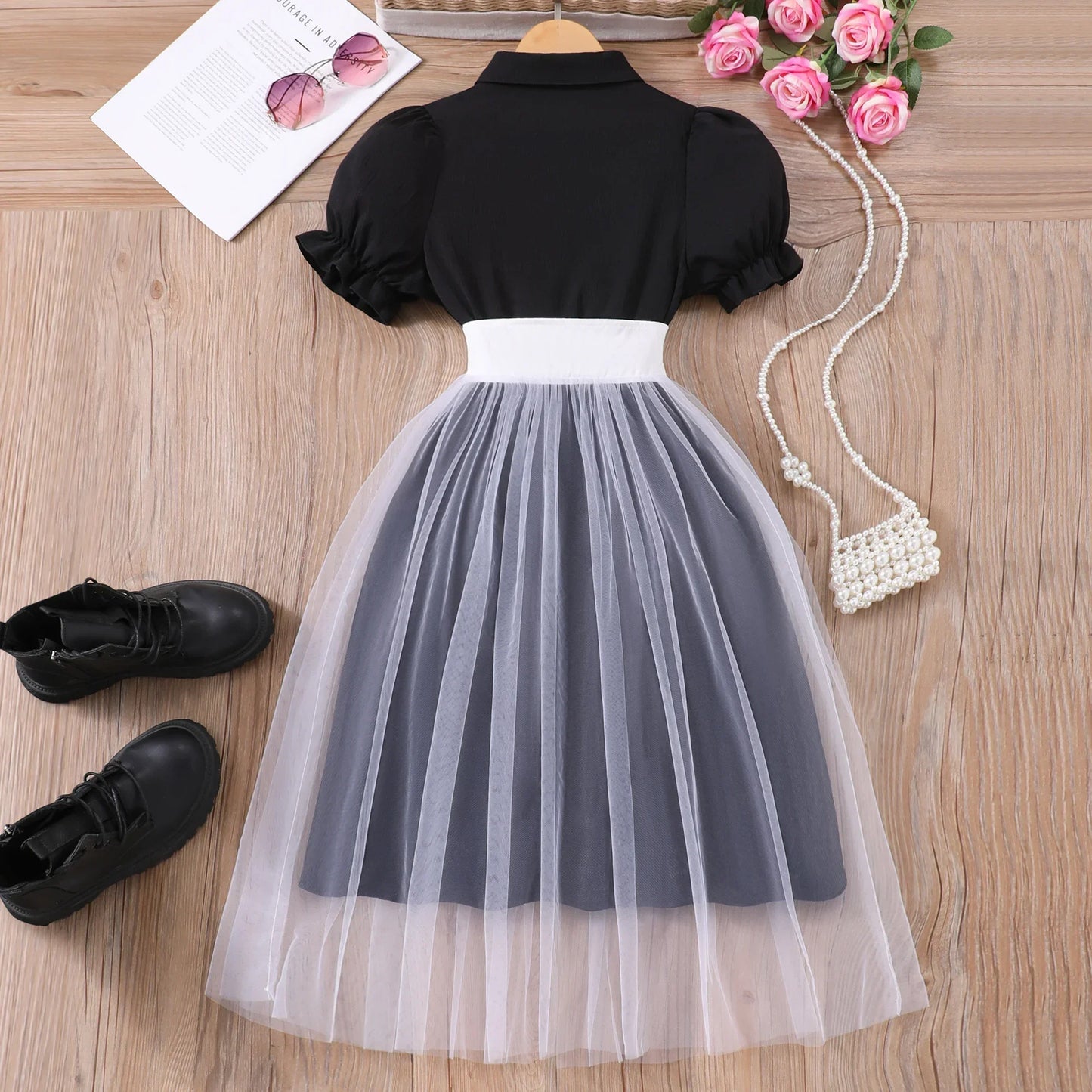 Teen Girl Dress Summer Pink Retro Short Sleeve Children Dresses Fashion Girl Costume Party Big KIds Outfit 7 8 9 10 11 12Yrs