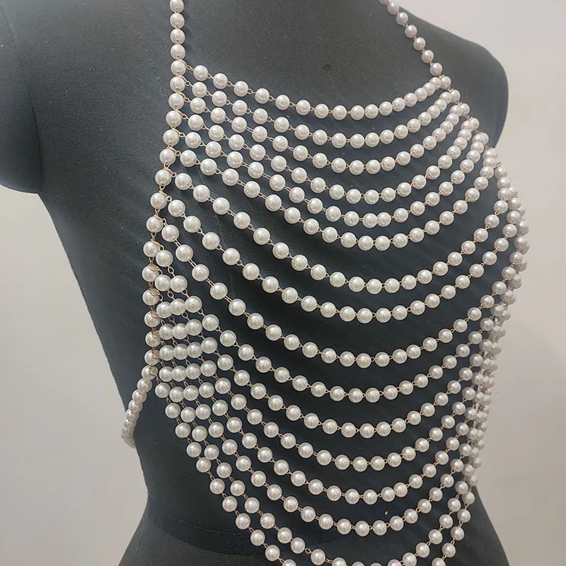 Handmade Elegant Pearl Top For Women Fashion Harness Chain Matching With Lady's Shirt