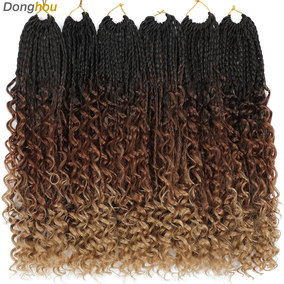 14 18 24 Inch Boho Box Braids Crochet Braids Curly Ends 1B 30 27 #4 Bug 8 Colors Ombre Goddess Bohemian Box Braids Crochet Hair