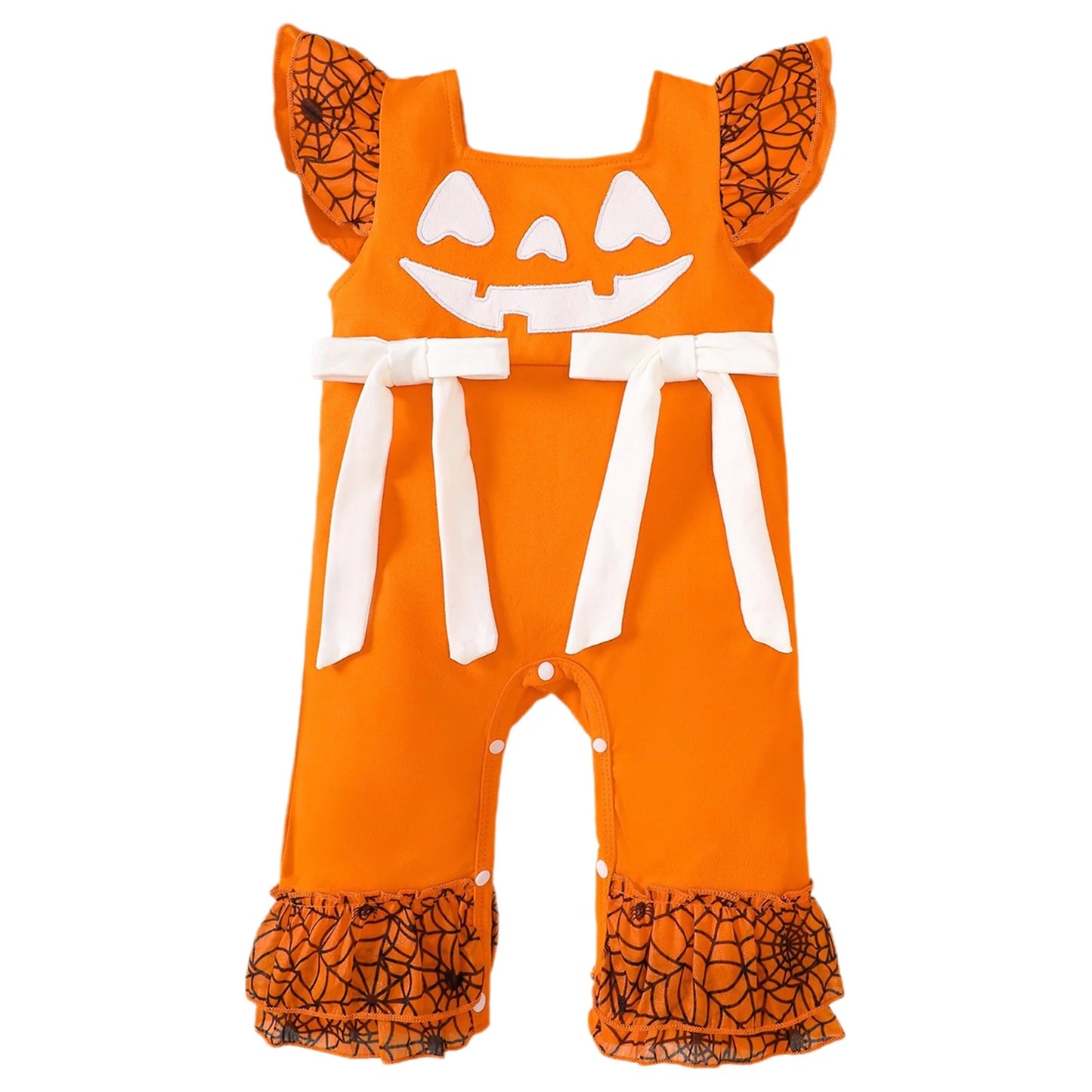 Infant Girls Halloween Theme Party Carnival Pumpkin Ghost Skeleton Cosplay Costume Skull Pumpkin Face Apparition Print Romper