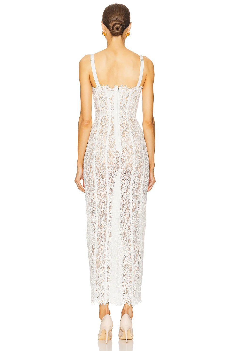 Women’s Cocktail Dress Sexy Lace Hollow Out Transparent Sleeveless Slim Fit Maxi Party Club Evening Gown White Long Dresses