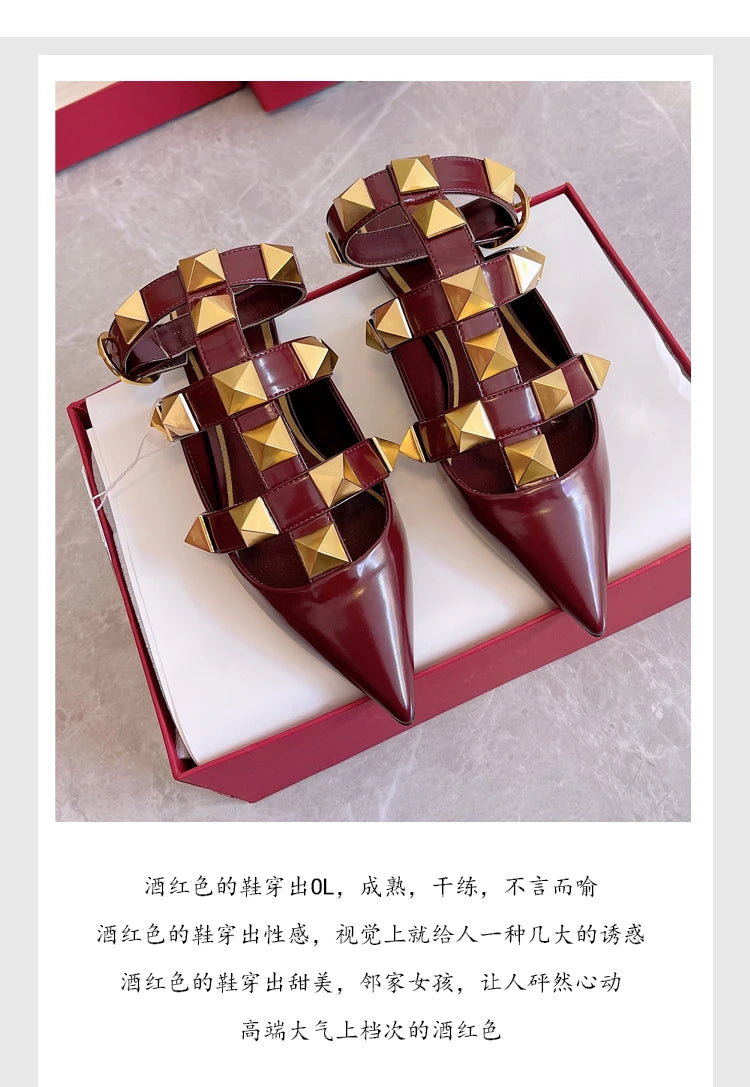 Women's Fashion Rivet High Heels 2023 Spring/Summer New Baotou Sandals Pointed Single Shoes