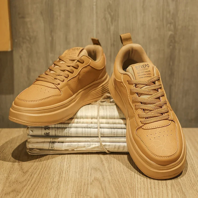 Men's Casual Sport Shoes Thick Bottom Invisible Heightening 10cm Rubber Outsole Synthetic Upper Breathable Lace-Up Sneakers