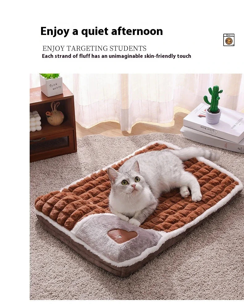 2024 NEW Winter Warm Dog Sleeping Mat Comfortable Dog Bed Plush Pet Mat for Small Medium Large Dogs Square Puppy Bed with Pillow