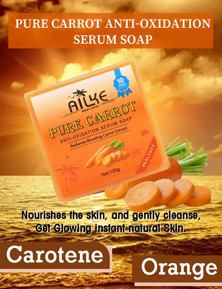 AILKE Organic Brightening Soap, with Carrot, Vitamin C/E, Clean, Moisturizing, Smooth, Soft Skin, Reduce Spots, for Face, Body