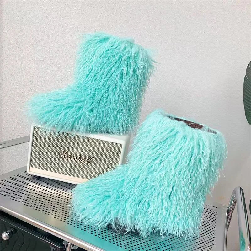 Y2K Kids Boots Winter Shoes New Faux Fur Toddler Girl Boots Fashion Colorful Fur Children Ankle Snow Boots Warm Shoes Girls