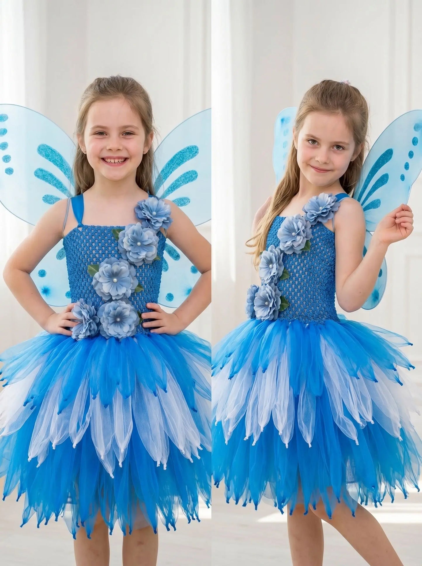 Girls Fairy Costume Princess Dress Kids Butterfly Wing Outfit Tulle Dress Halloween Birthday Party Fancy Dress Carnival Pageant