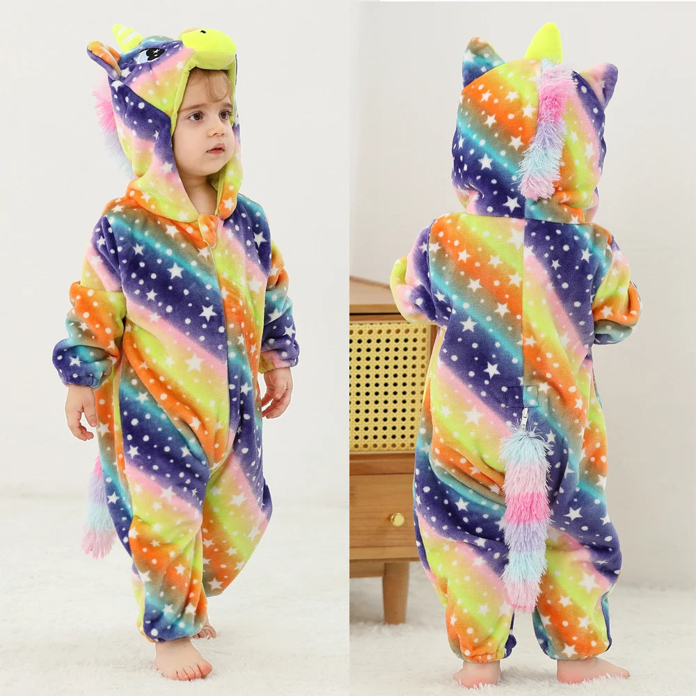 Autumn Winter Cartoon Style Winter Long Sleeve Baby Boys Girls Rompers Toddler Kids Playsuit Jumpsuits Baby Clothes Child Onesie