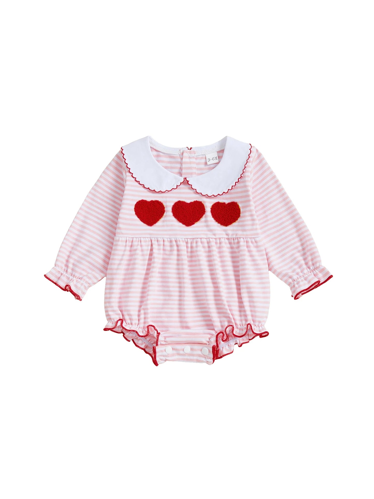 0-18M First Valentines Day Baby Girl Outfit Newborn Heart Smocked Bubble Romper Bodysuit Cute Valentines Day Baby Clothes