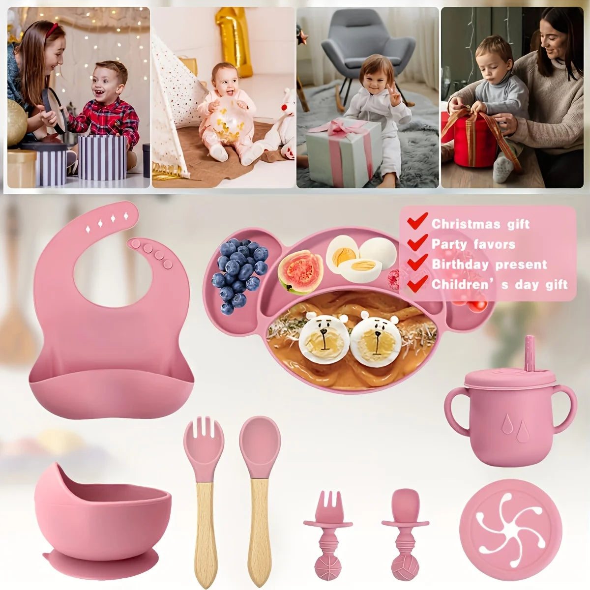 9-piece silicone feeding tableware set for babies and mothers, specially designed for babies to learn to eat
