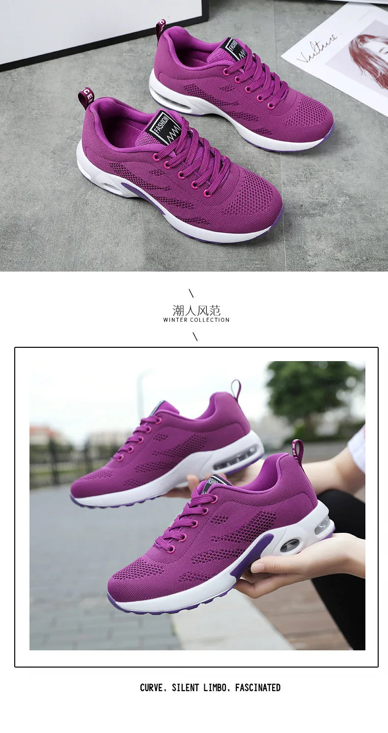 Women Mesh Breathable Casual Sneakers Lace-up Vulcanized Shoes Ladies Platform Sneakers Female Shoes Plus Size Zapatos De Mujer