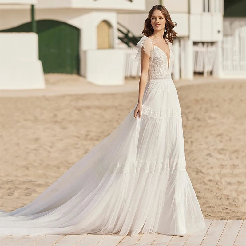 Bride Gown For Woman Illusion A-Line Bow Sashes Bridal Gowns O-Neck Satin Appliques Half Sleeves Wedding Dresses Robe De Mariée