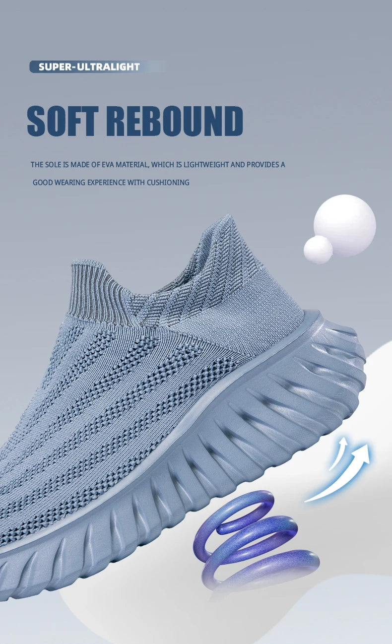 Men's Slip On Casual Sport Shoes Comfortable Knitted Fabric Non-Slip EVA Sole Soft Walking Shoes Women's Sneakers Unsiex Loafers